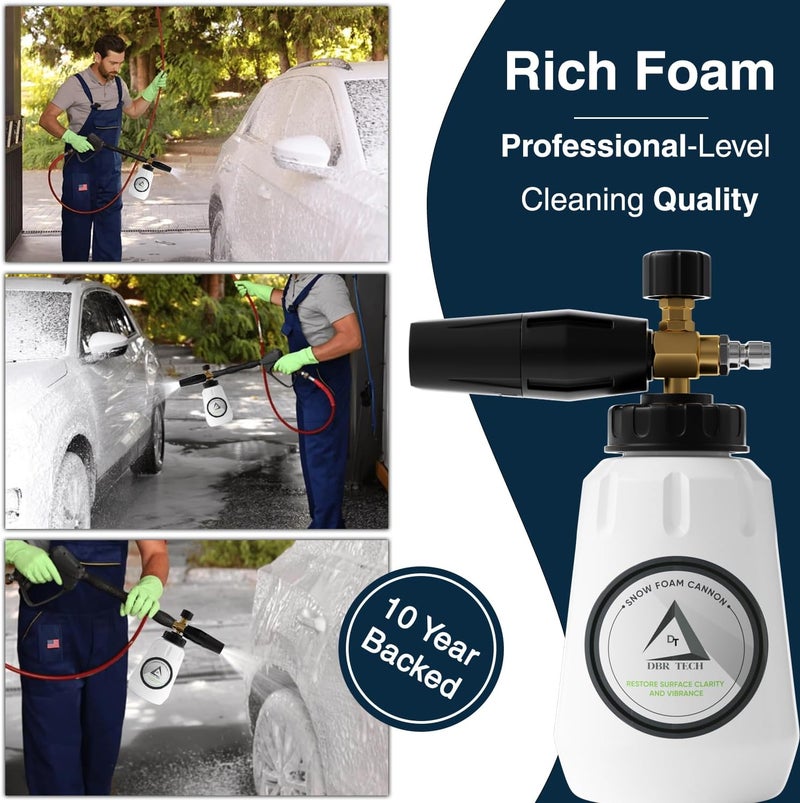 DBR Tech Foam Cannon for Pressure Washer, 1.1mm Orifice, 1000-4000 PSI, 1/4 Inch Quick Connector, Wide Neck and Adjustable Spray, Heavy Duty Car Snow Foam Blaster for Superior Foaming & Deep Clean, Black - Image 4